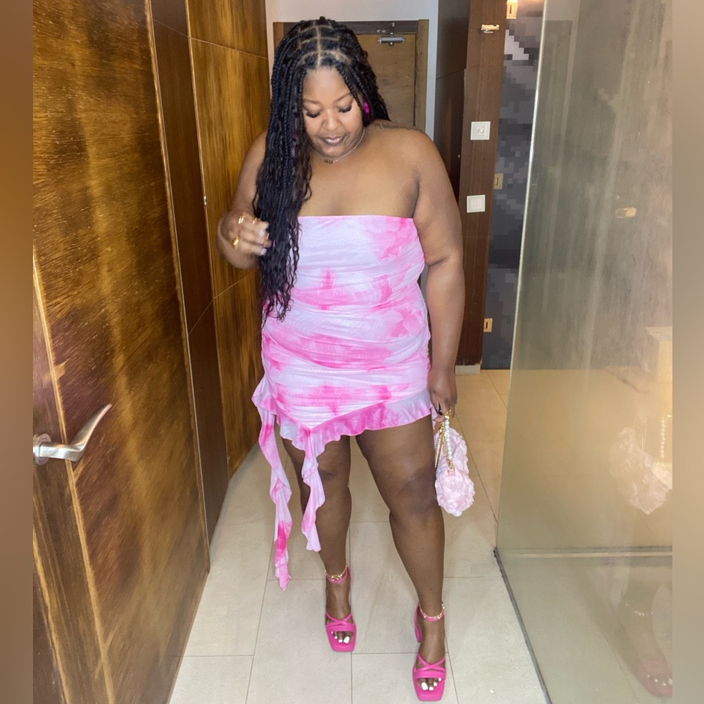 Pink and White Strapless Dress